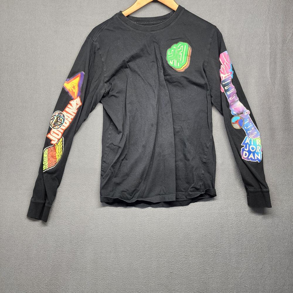 Air Jordan Shirt Boys Junior Medium Black Long Sleeve Crew Neck *Flaw